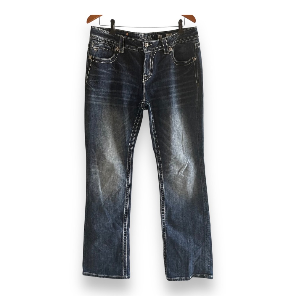Miss Me Signature Bootcut Jeans Dark Wash Embroidered Cross Pockets 36 x 32 Y2K